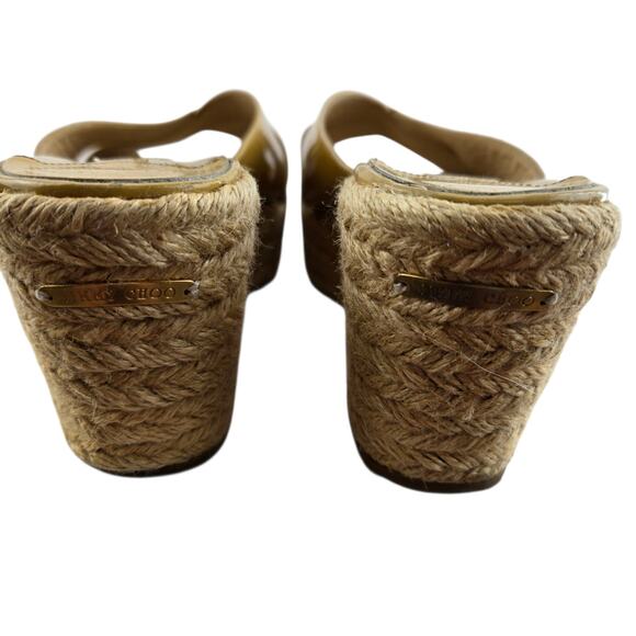 Jimmy Choo Sandals Womens 8.5 38.5 Platform Espadrille Beige Patent Leather - Picture 8 of 15